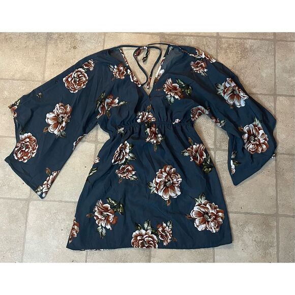 Promesa Dresses & Skirts - Promesa Small Dress Slate Gray Blue Floral V Neck